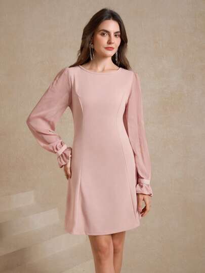 Amorya Women's Solid Color Bell Sleeve Dress,Pastel Dresses For Women,Business Casual Woman
