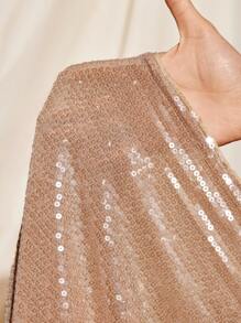 VIOLA AND VESPER 透明亮片中腰铅笔中长裙短衬女士夏季优雅裙子 - 卡其色 - 查看 7