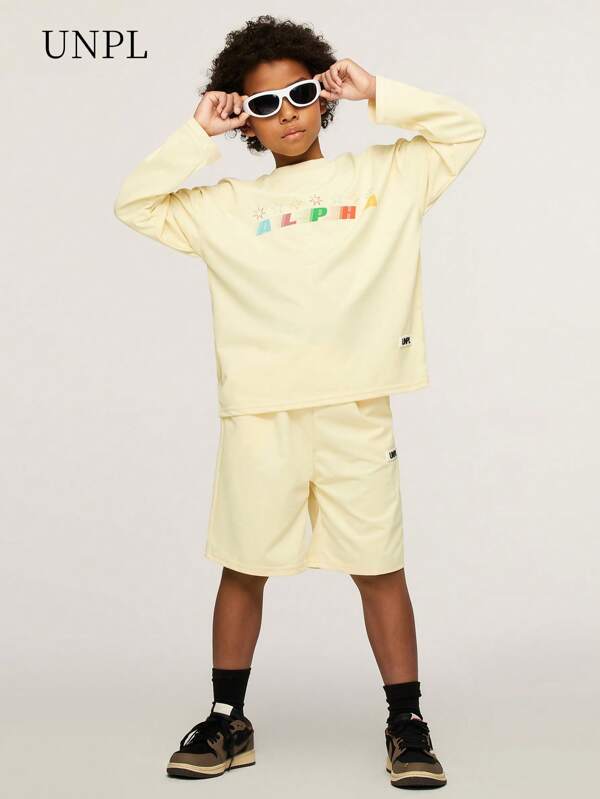 Tween Boys Fashion Street Style Ombre Star Print Tricou cu mânecă lungă și pantaloni scurți largi