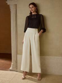 MOTF PREMIUM 不对称腰身阔腿西装裤 - 杏色 - 查看 5