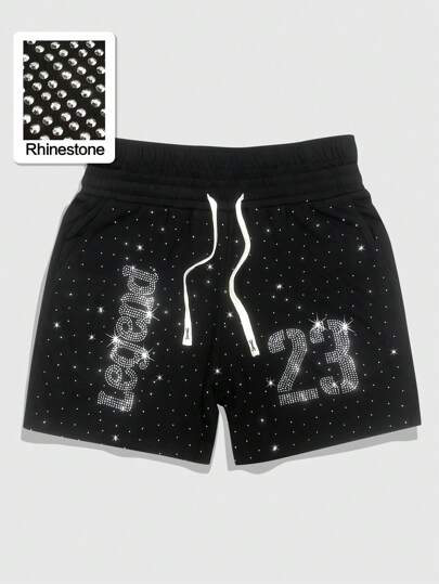 Street Life Herren Shorts mit Pailletten Diamanten Muster und Gummibund