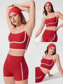 GLOWMODE Sutien sport lung FeatherFit™ bicolor, cu guler rotund, pentru yoga zilnic, cu impact redus