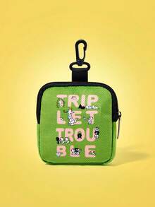 TOM & JERRY X SHEIN Portofel verde multifuncțional cu grafică de desene animate, cu cataramă de și buzunar cu fermoar, geantă de colectare și depozitare a monedelor, potrivit atât pentru bărbați, cât și pentru femei