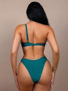 Swim Vcay بكيني نسائي صيفي، مكون من قطعتين، قطعة علوية بشراشيب لامعة ذات كتف واحد مع إكسسوار معدني بشكل قوقعة، قطعة سفلية، مثالي للإجازة