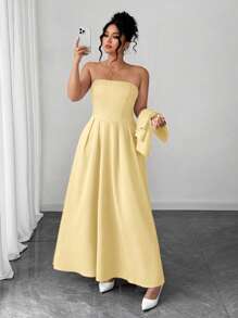 Elenzga Conjunto de dos piezas de mujer talla grande de estilo elegante y artístico personalizado: chaqueta de manga corta + vestido de slip de largo maxi, adecuado para verano, vuelta al colegio, graduación, vacaciones, San Valentín, festivales de música, Día de la Madre, Halloween, Acción de Gracias, Pascua, Día Nacional, bailes, citas, fiestas, salidas - Amarillo - Ver 3