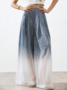 Aveloria Affinna Blue Ombre Flocked Texture Special Fabric High-End Design Loose Casual Versatile Wide Leg Semi-Sheer Women Long Pants Fall Cloth For Women