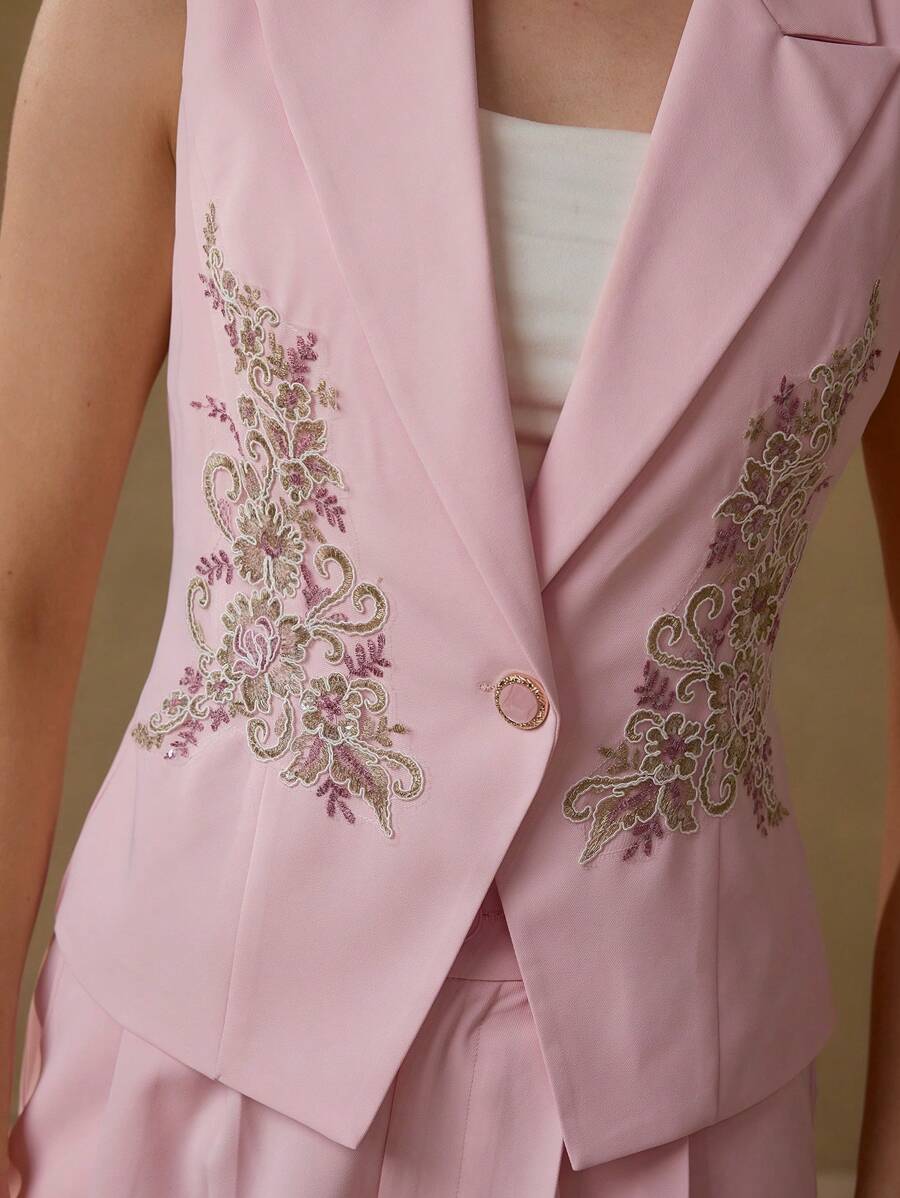 MOTF PREMIUM ÁO BLAZER THÊU MỘT CÚC - Hồng - Xem 2