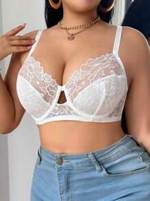 SHEIN 1 pièce Soutien-gorge sexy avec armature, en maille brodée, grande taille