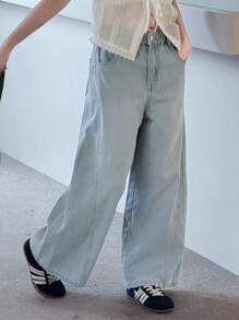 Dazy Kids 青少年女孩休闲水洗宽松口袋牛仔裤