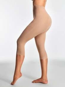 SHEIN Shape Mallas de 7/8 de cintura alta con parches de malla de unicolor que adelgazan para mujeres