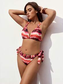 Maija Plus Size Tie-Dye Backless Sexy Bikini, Colorful Summer Print Swimwear