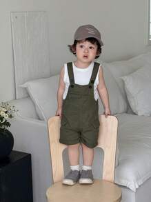 SHEIN Baby Jungen Cargo-Tasche lässige grüne Denim Latzhose