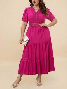SHEIN VCAY Vestido con encaje bajo a capas - Rosa Fucsia - Ver 2