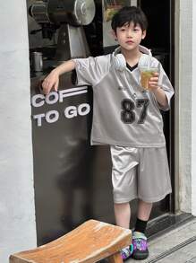 DAZY Tween Boys Street Casual Loose Print T-Shirt And Loose Shorts Set,Back To School Clothes