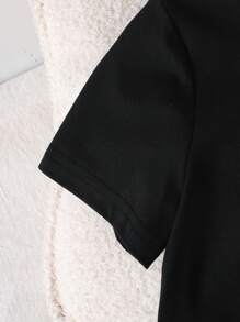 女童字母印花休闲圆领短袖T恤，夏季 - 黑色 - 查看 5