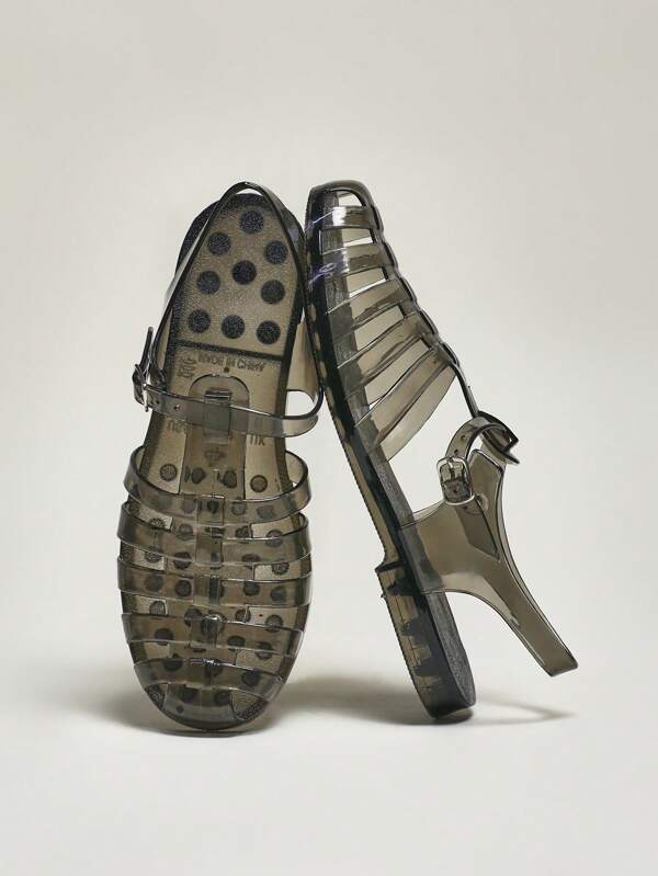 SHUZIA Curve Toe Perspex Caged In Jelly Flats