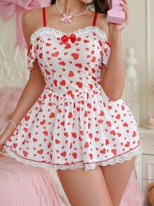 PetitDoll Set de 2 camisones sexy con patchwork de encaje para mujer