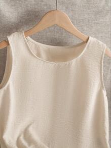 EMERY ROSE 女式休闲纯色无袖圆领背心，夏季 - 杏色 - 查看 5