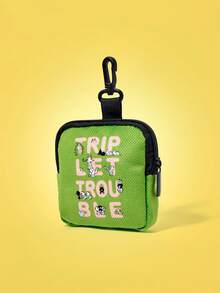 TOM & JERRY X SHEIN Portofel verde multifuncțional cu grafică de desene animate, cu cataramă de și buzunar cu fermoar, geantă de colectare și depozitare a monedelor, potrivit atât pentru bărbați, cât și pentru femei