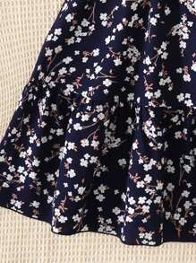 SHEIN Váy len dệt kim chữ A họa tiết hoa vá màu đen cho bé gái tuổi teen - Màu xanh hải quân - Xem 3