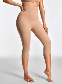 SHEIN Shape Mallas de 7/8 de cintura alta con parches de malla de unicolor que adelgazan para mujeres