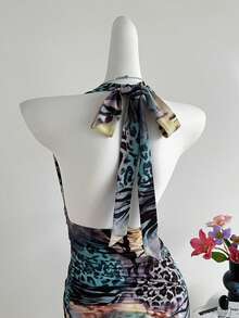 Sweetra Vestido de estampado animal de estilo de vacaciones en la playa para mujer en verano