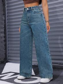 Solid Color Casual Versatile Wide Leg Jeans