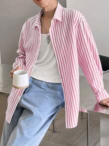 Claim Dot 1pc Men's Casual Striped Long Sleeve Button Down Shirt, Autumn, For Fall - Pink - View 4