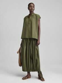 Ontre 2025春夏简约纯色宽松纽扣半开领衬衫，百搭假日、海滩、派对、休闲上衣、节日