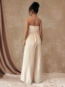 Roveilla Plus Size Women's Metal Decor Strapless Ruched Waist Elegant Jumpsuit, Suitable For Travel - Apricot - View 2