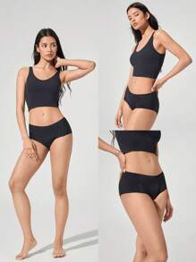 GLOWMODE 自信满满经期网眼速干防漏吸水高腰三角裤内裤月经期产后日常活动休闲工作服 - 黑色 - 查看 8