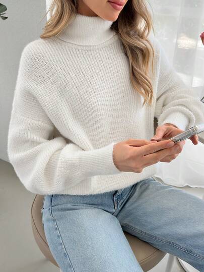 EURMUSE White Fuzzy Knit Turtleneck Sweater With Ribbed Neck And Soft-Texture Finish – Minimalist Winter Essential Womens Ribbed Sweater Old Money Style Women  Cute Tops Women Teacher Outfits For Women Fall Women Clothes White Turtleneck Sweater Turtleneck Sweater Women White Sweater Women Fuzzy Sweater Women Mock Neck Sweater White Jumper Womens Turtleneck Sweater Turtleneck Jumper Sweater For Women,Jumpers,Women's Jumpers