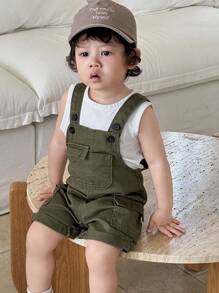 SHEIN Baby Jungen Cargo-Tasche lässige grüne Denim Latzhose