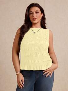 Elaquor Plus Size Sleeveless Solid Color Camisole Top, Fashionable For Summer, Business Casual Woman, Going Out Tops Women - Yellow - View 4