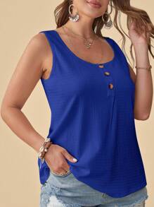 SHEIN VCAY Plus Size Casual Solid Color Textured Camisole Blue - Royal Blue - View 5