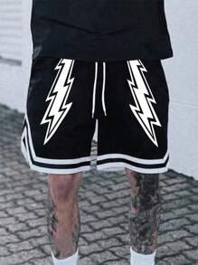 Gym Rark Men's Striped & Lightning Print Drawstring Waist Sports Shorts Workout Clothes Running Shorts - Multicolor - View 1