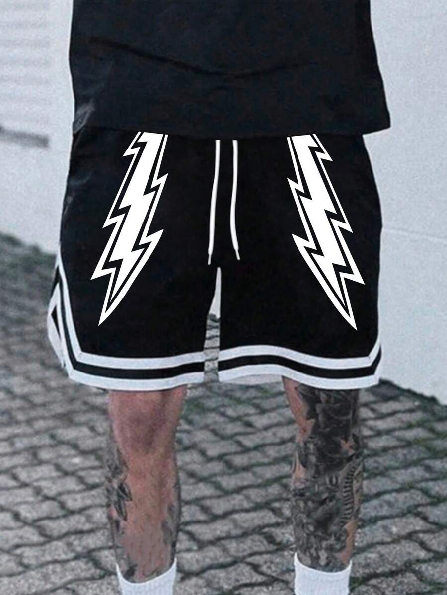 Gym Rark Men's Striped & Lightning Print Drawstring Waist Sports Shorts Workout Clothes Running Shorts - Multicolor - View 1