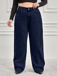 RueChic 100%Cotton Women's Plus Size Straight Leg Jeans - Dark Wash - View 1