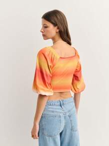 Nöista Ombre Tie-Dye Crop Top With Puff Sleeves And A Flattering Twist Front. Vibrant And Bold For Summer Outfits, 4th Of July Looks, Or São João Parties. - Orange - View 2