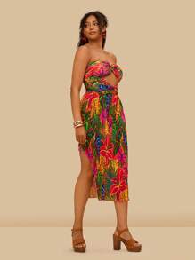 Travachic 大码女式热带植物印花镂空露背长裙，度假风格，女士度假装，度假太阳裙，海滩度假装，热带度假女装，女士夏季装，太阳裙，日常，露背裙，女士碎花裙，适合派对、约会、下午茶、夏季装、海滩度假、音乐节 - 彩色 - 查看 5