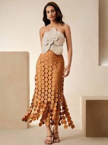 Anewsta 女士 3D 编织花卉装饰抹胸，适合夏季、节日、休闲、度假、假日、海滩、优雅、露背