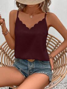 SHEIN Frenchy Women Solid Color Arc Hem Loose Casual Camisole Brown Summer - Coffee Brown - View 4
