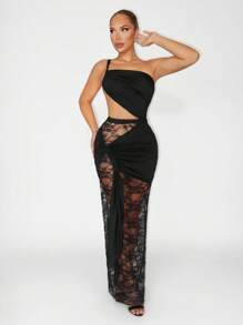 Sirith Vestido transparente de encaje de unicolor sexy para mujer - Negro - Ver 7
