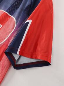 ROMWE MEN Prep Men's Sports Jersey Short Number Sleeve T-Shirt, Sports Mesh Patchwork, - Red - View 4