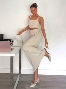 Siren Gaze 2 Pcs/Set Linen Camisole & Mini Skirt Set (Women's) Women's Summer Wear Women's Dresses (Birthday Wear),Women's Beachwear,Women's Linen Sets