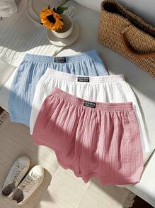 Comfortcana Conjunto de shorts de algodón tejido con pierna ancha casual para mujer, verano