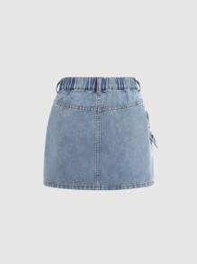 SHEIN Girlism Tween Girls Y2k Style Casual Distressed Boho Cute Bowknot Side Split Loose Fit Blue Denim Mini Skirt,For Tween Girl Y2k Clothes Girls Spring Summer Daily Wear Clothes,Beach Vacation Outfits, Country Concert Outfit,Streetwear Outfits Tween Girls ,Cute Summer Skirt