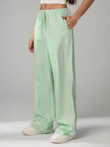 SHEIN Tall 女士休闲条纹直筒裤，适合通勤