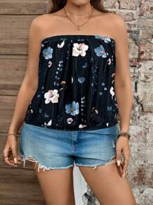 SHEIN LUNE Damen Top in Große Größen, trägerloses, modisches Sommer-Design - Schwarz - Übersicht 3