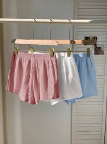 Comfortcana Conjunto de shorts de algodón tejido con pierna ancha casual para mujer, verano